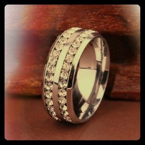 8mm full crystal white topaz silver band size 9